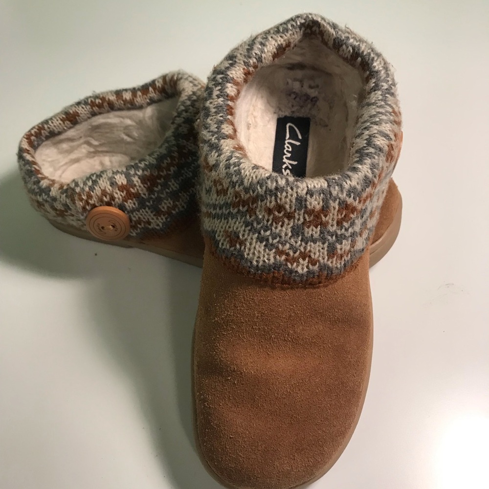 Clarks Tan Suede Clog with Knit Cuff